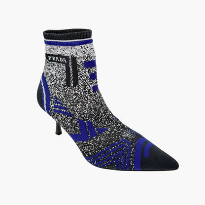 Prada Stretch Knit Logo Sock Booties Black Blue Size 37