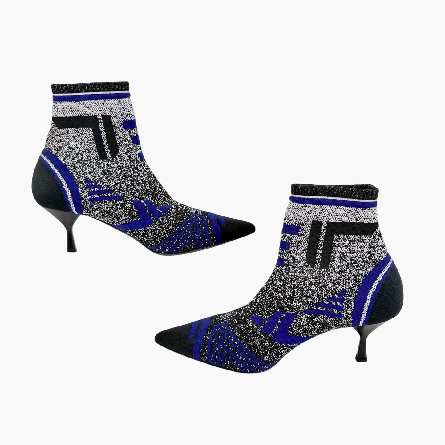 Prada Stretch Knit Logo Sock Booties Black Blue Size 37