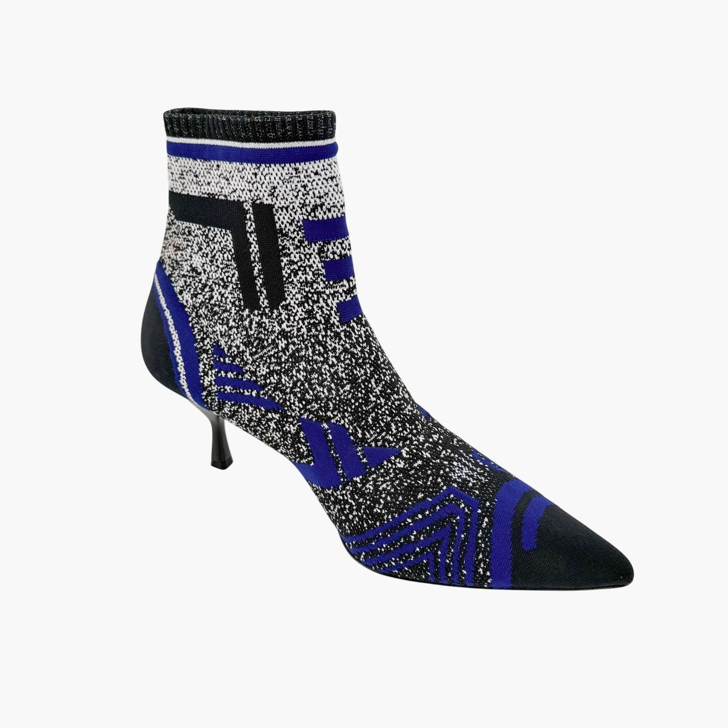 Prada Stretch Knit Logo Sock Booties Black Blue Size 37