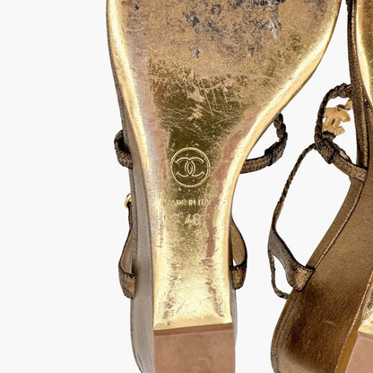 Chanel CC Gem Chain T-Strap Wedge Sandals in Gold Leather – Size 40