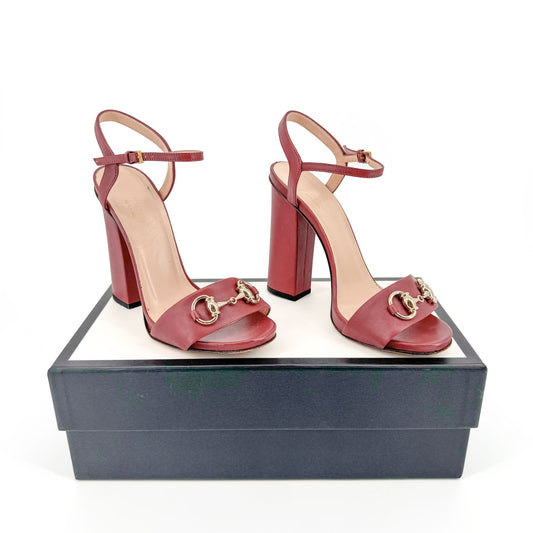 Gucci Horsebit Block Heel Sandals in Red Leather Size 36