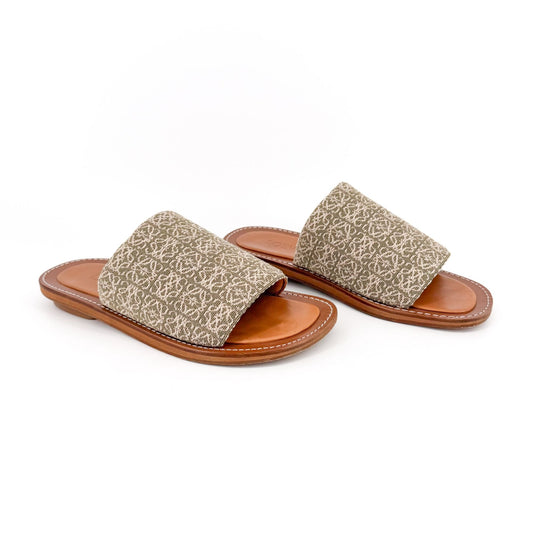 Loewe Anagram Jacquard Slide Sandals Green Size 39