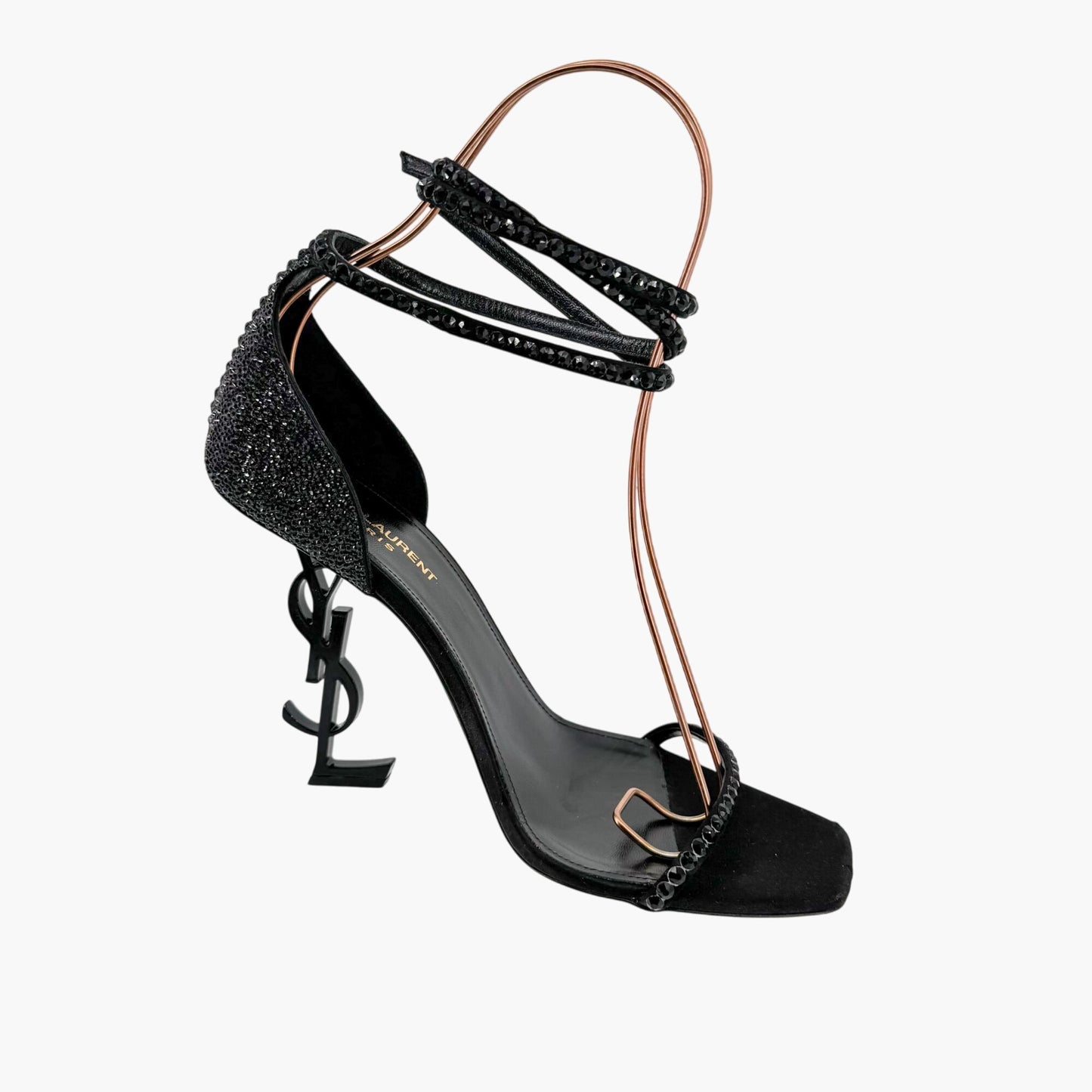 Saint Laurent Opyum YSL Crystal-Embellished Heel Sandals in Black Size 40