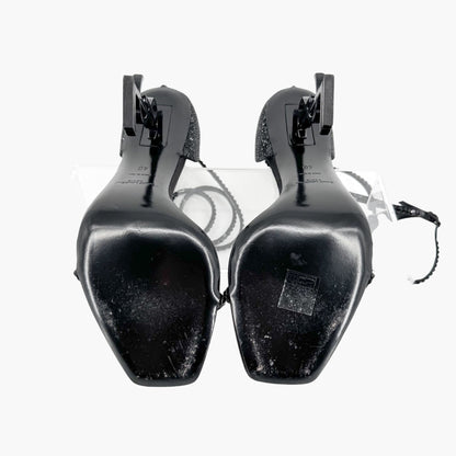 Saint Laurent Opyum YSL Crystal-Embellished Heel Sandals in Black Size 40