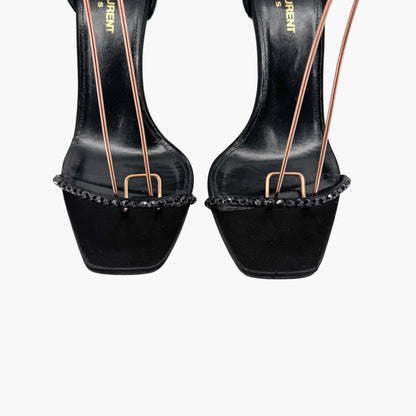 Saint Laurent Opyum YSL Crystal-Embellished Heel Sandals in Black Size 40