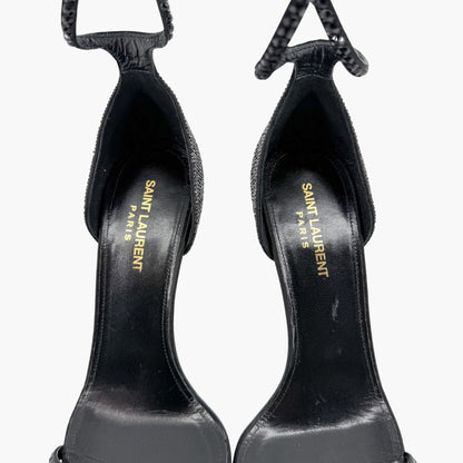Saint Laurent Opyum YSL Crystal-Embellished Heel Sandals in Black Size 40
