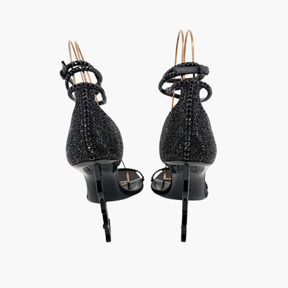 Saint Laurent Opyum YSL Crystal-Embellished Heel Sandals in Black Size 40