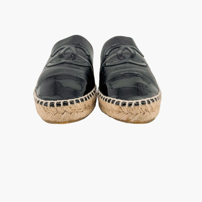 Chanel CC Espadrille Mule Flats in Black Leather Size 37