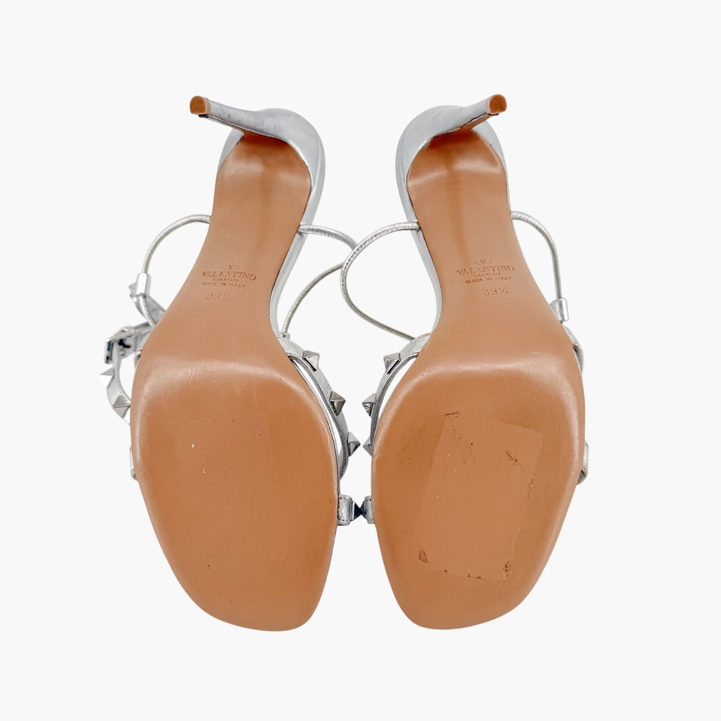 Valentino Garavani Rockstud Heeled Sandals Silver Size 39.5