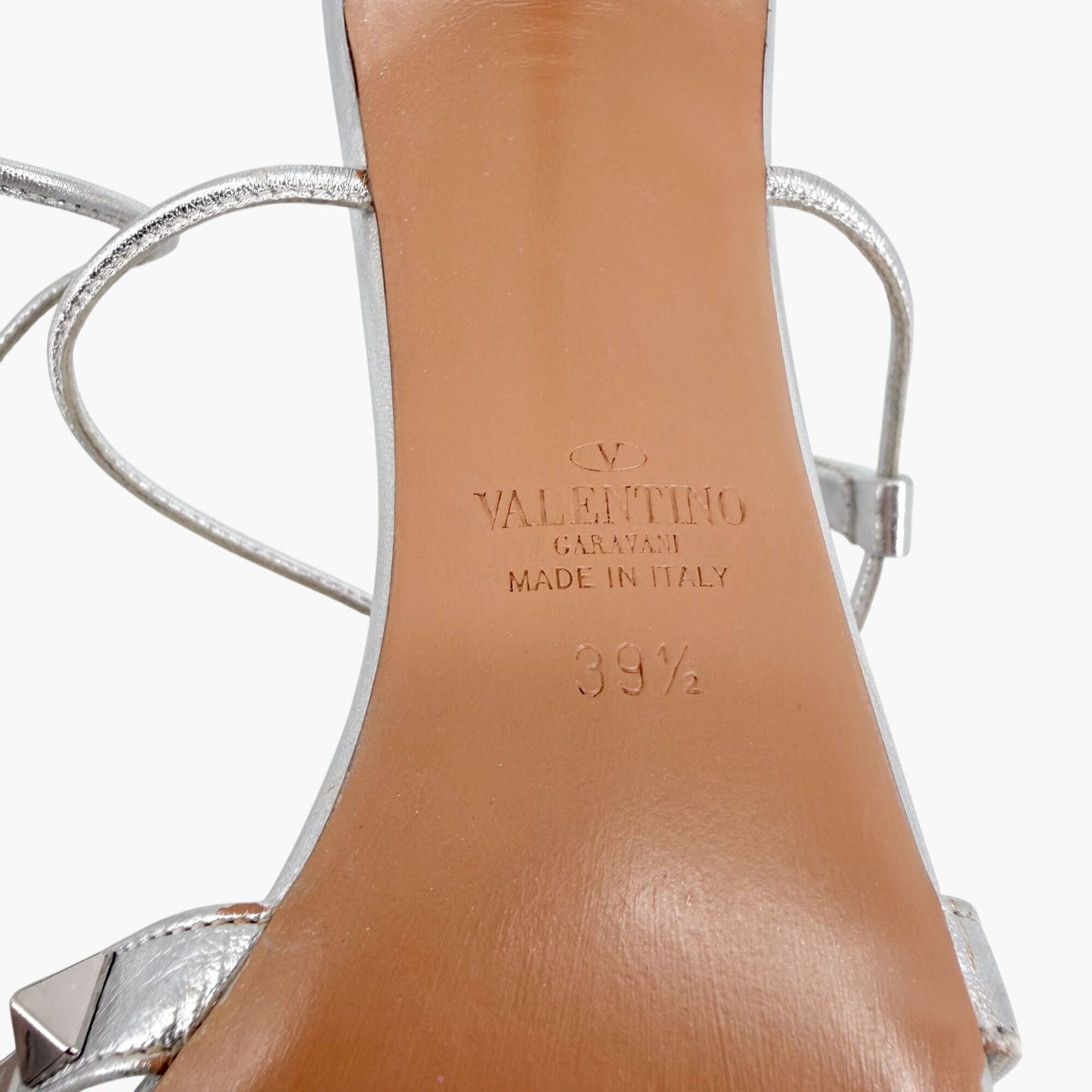Valentino Garavani Rockstud Heeled Sandals Silver Size 39.5
