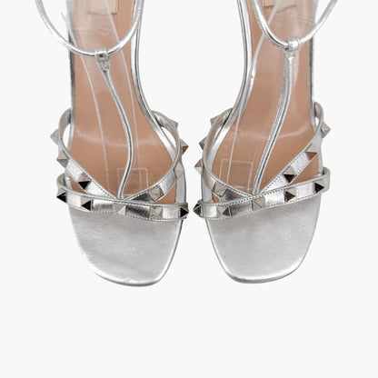 Valentino Garavani Rockstud Heeled Sandals Silver Size 39.5