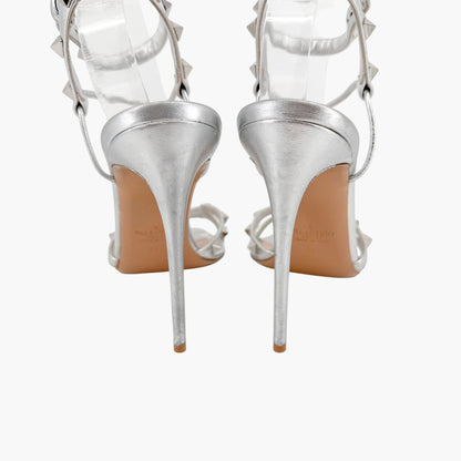 Valentino Garavani Rockstud Heeled Sandals Silver Size 39.5