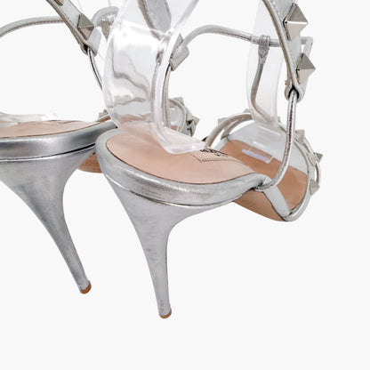 Valentino Garavani Rockstud Heeled Sandals Silver Size 39.5