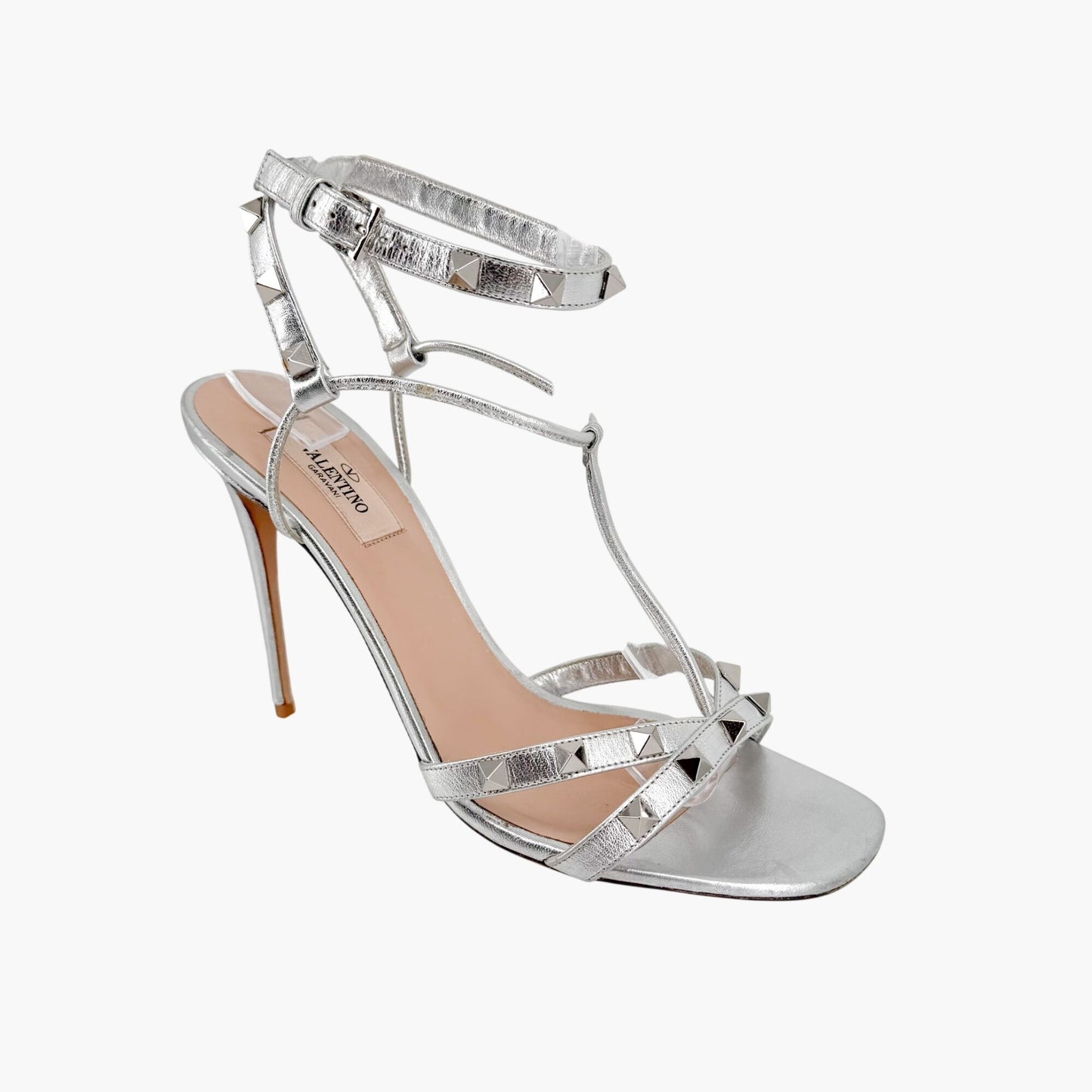 Valentino Garavani Rockstud Heeled Sandals Silver Size 39.5