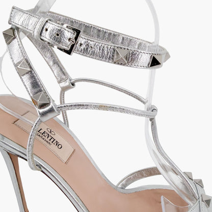 Valentino Garavani Rockstud Heeled Sandals Silver Size 39.5