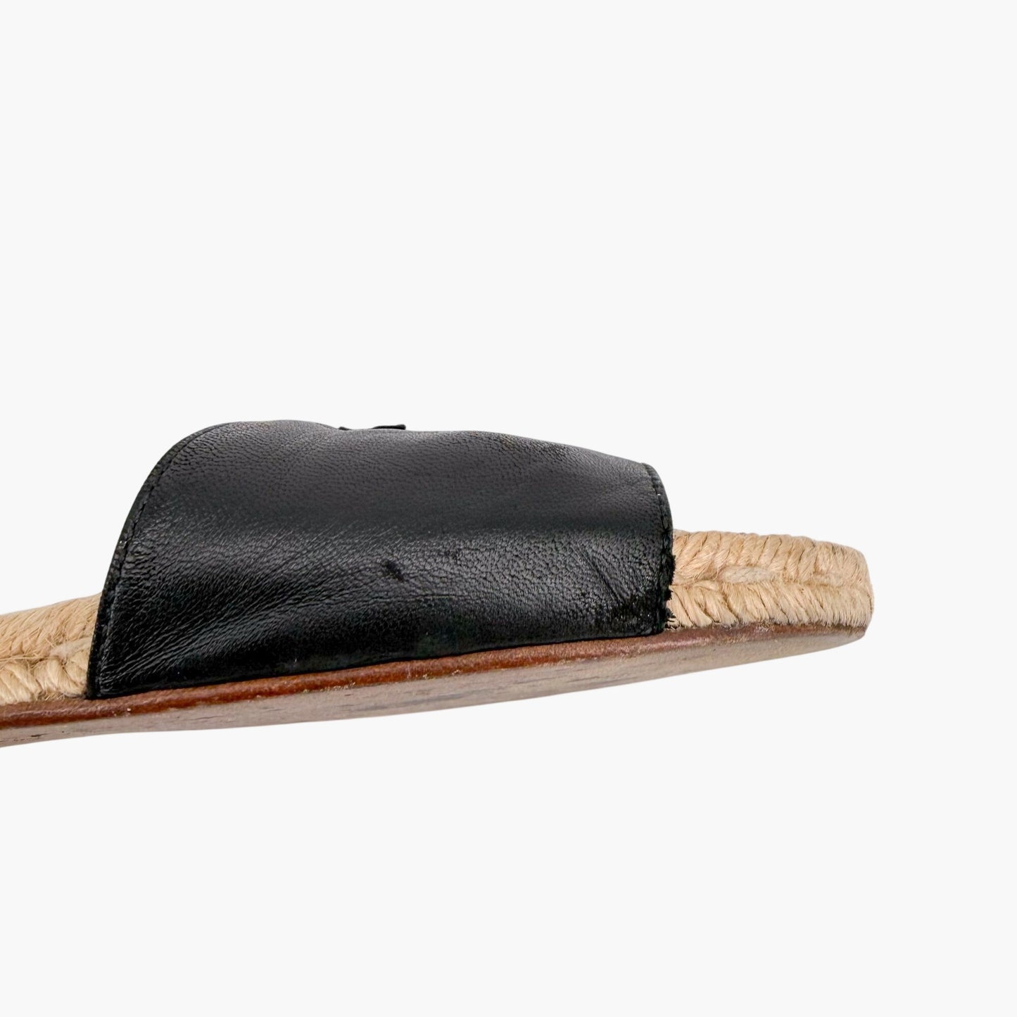 Chanel CC Black Leather Espadrille Slide Sandals Size 38