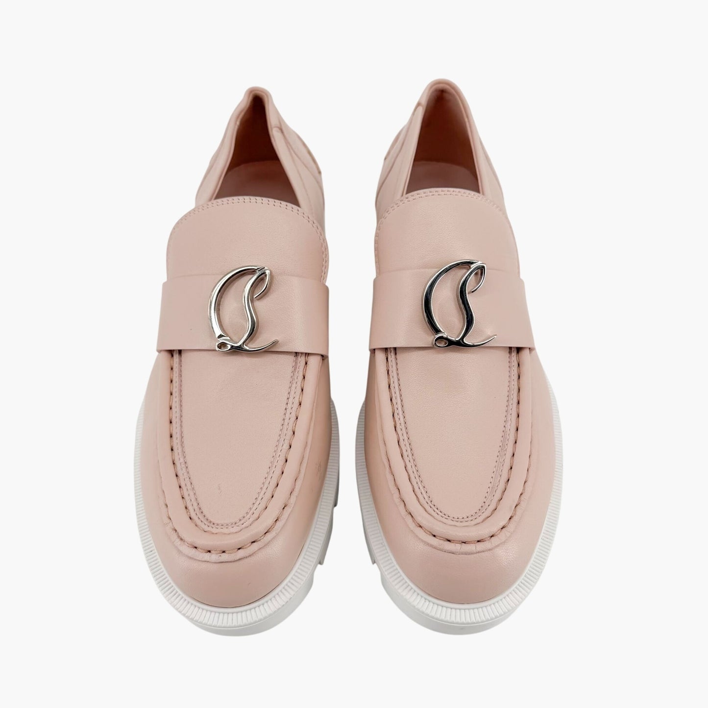 Christian Louboutin Beige Leather CL Moc Lug Loafers Size 37
