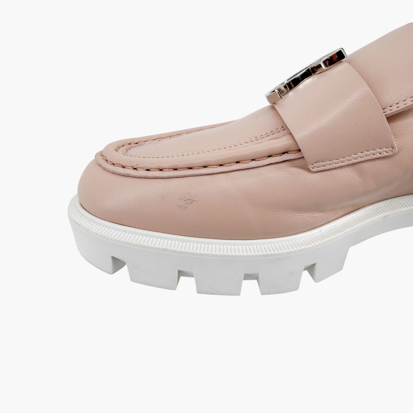 Christian Louboutin Beige Leather CL Moc Lug Loafers Size 37