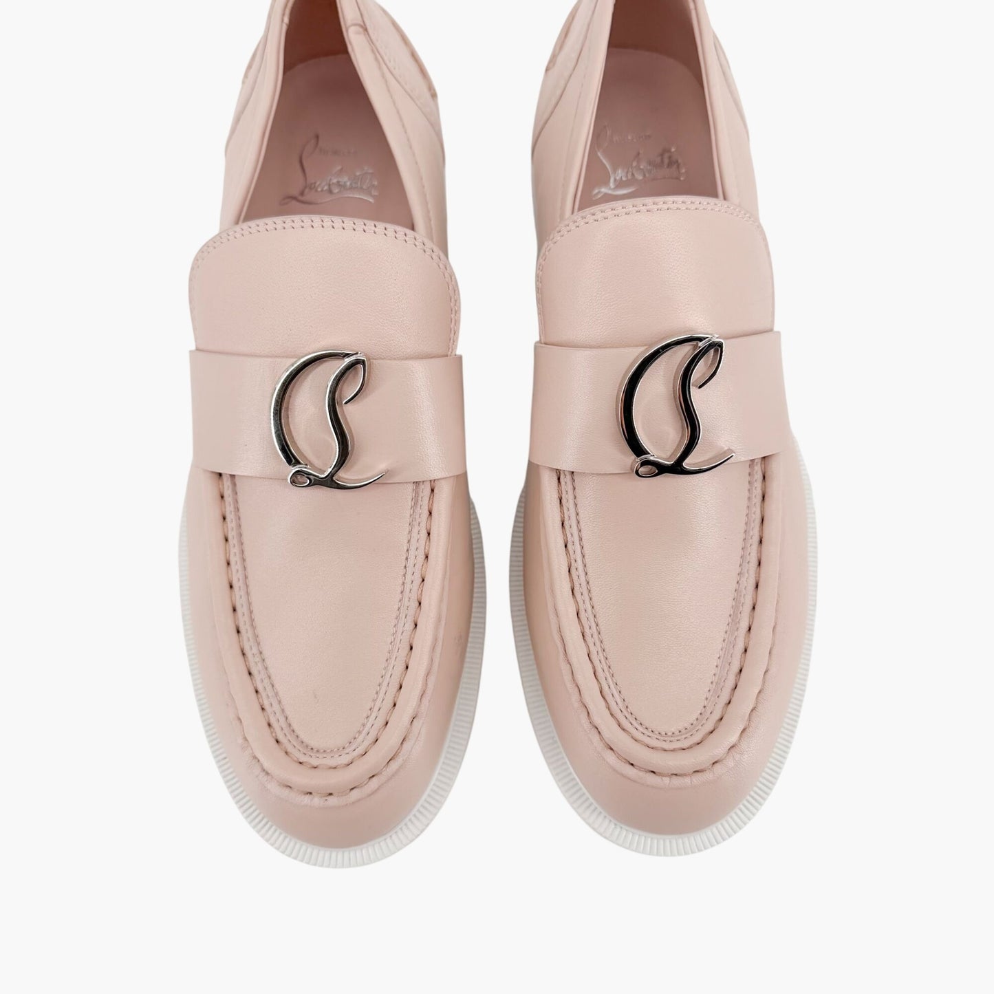 Christian Louboutin Beige Leather CL Moc Lug Loafers Size 37