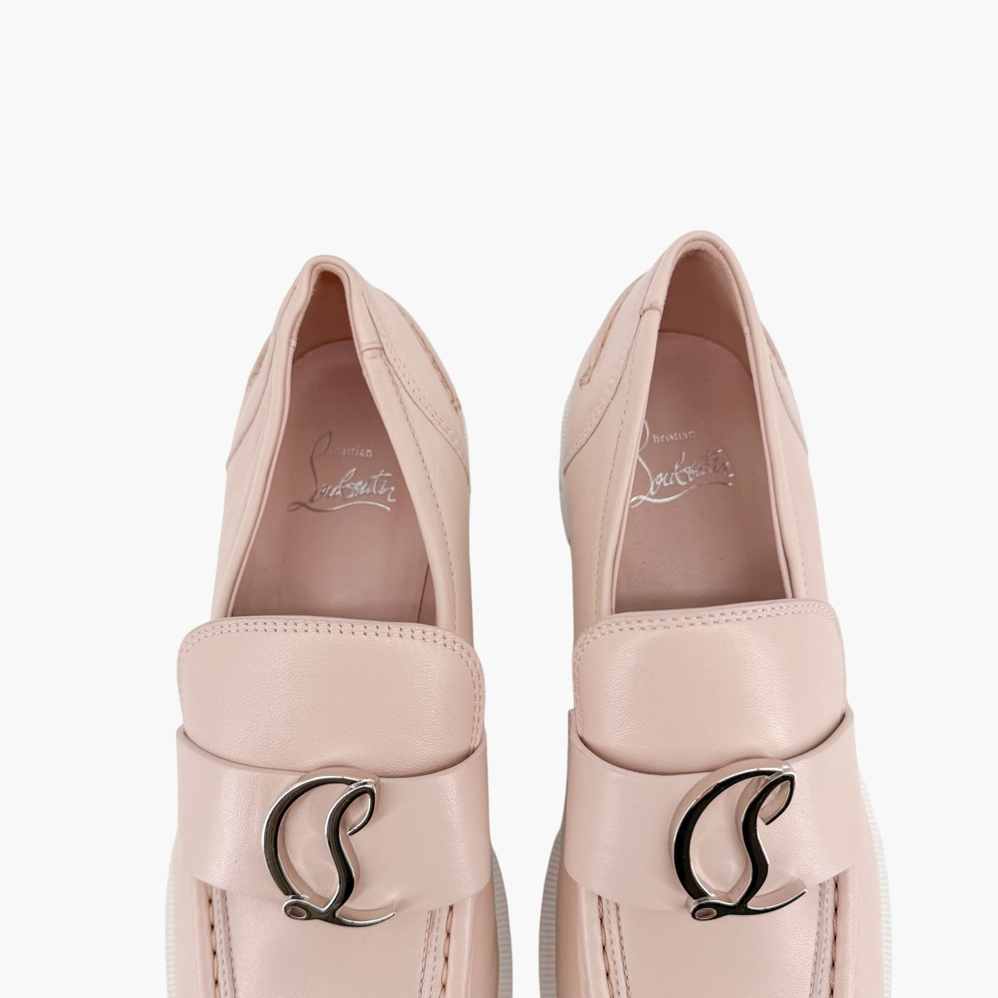 Christian Louboutin Beige Leather CL Moc Lug Loafers Size 37