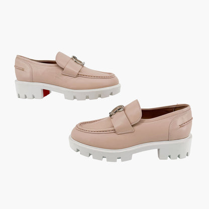 Christian Louboutin Beige Leather CL Moc Lug Loafers Size 37