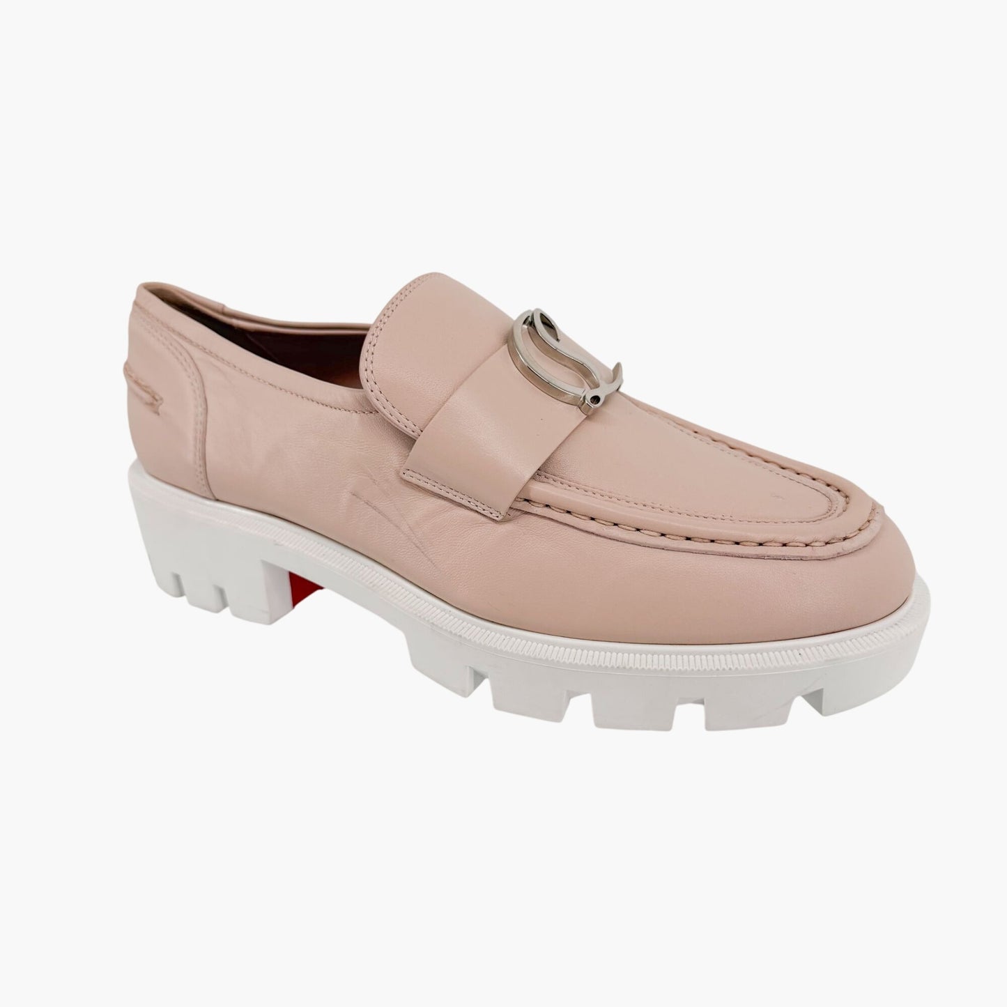 Christian Louboutin Beige Leather CL Moc Lug Loafers Size 37