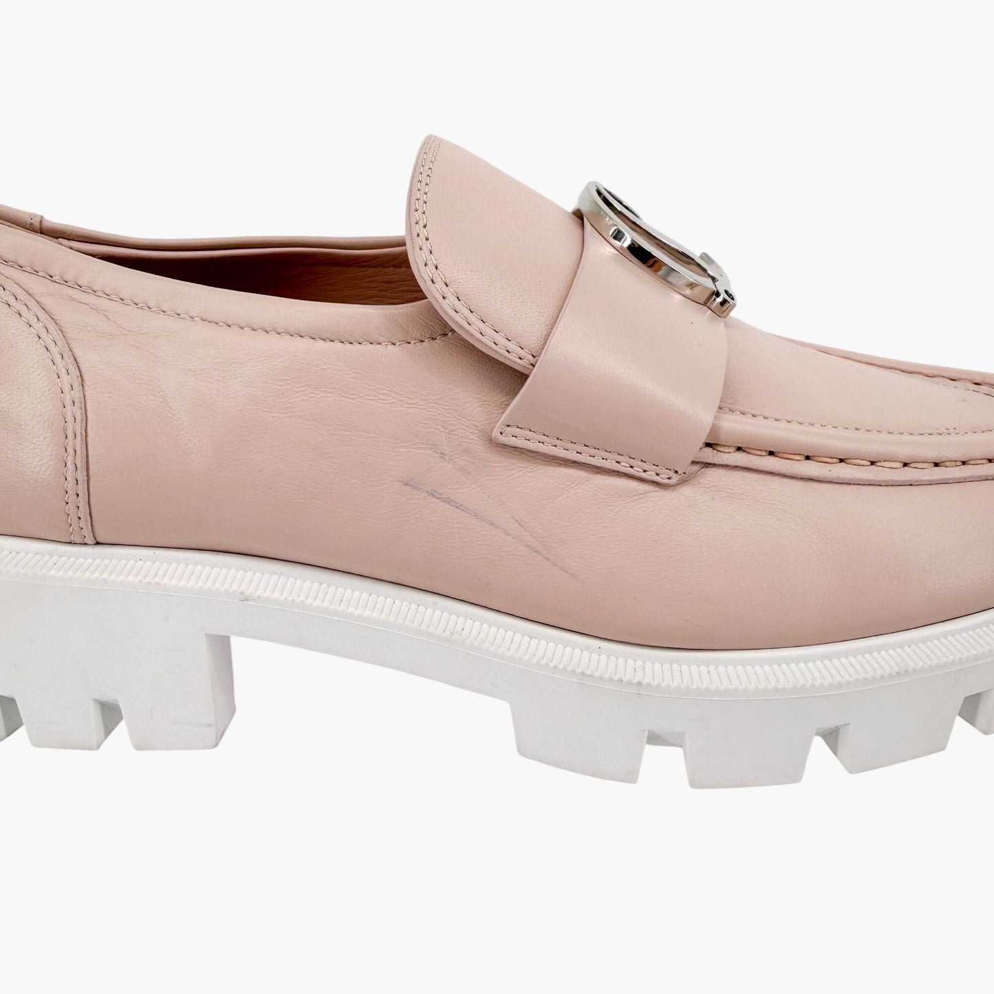 Christian Louboutin Beige Leather CL Moc Lug Loafers Size 37