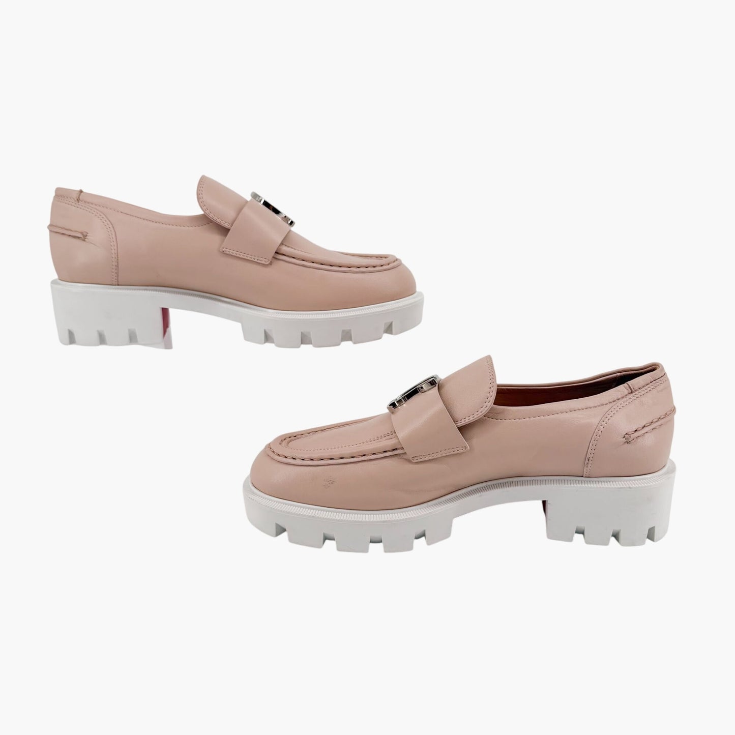 Christian Louboutin Beige Leather CL Moc Lug Loafers Size 37