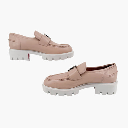 Christian Louboutin Beige Leather CL Moc Lug Loafers Size 37