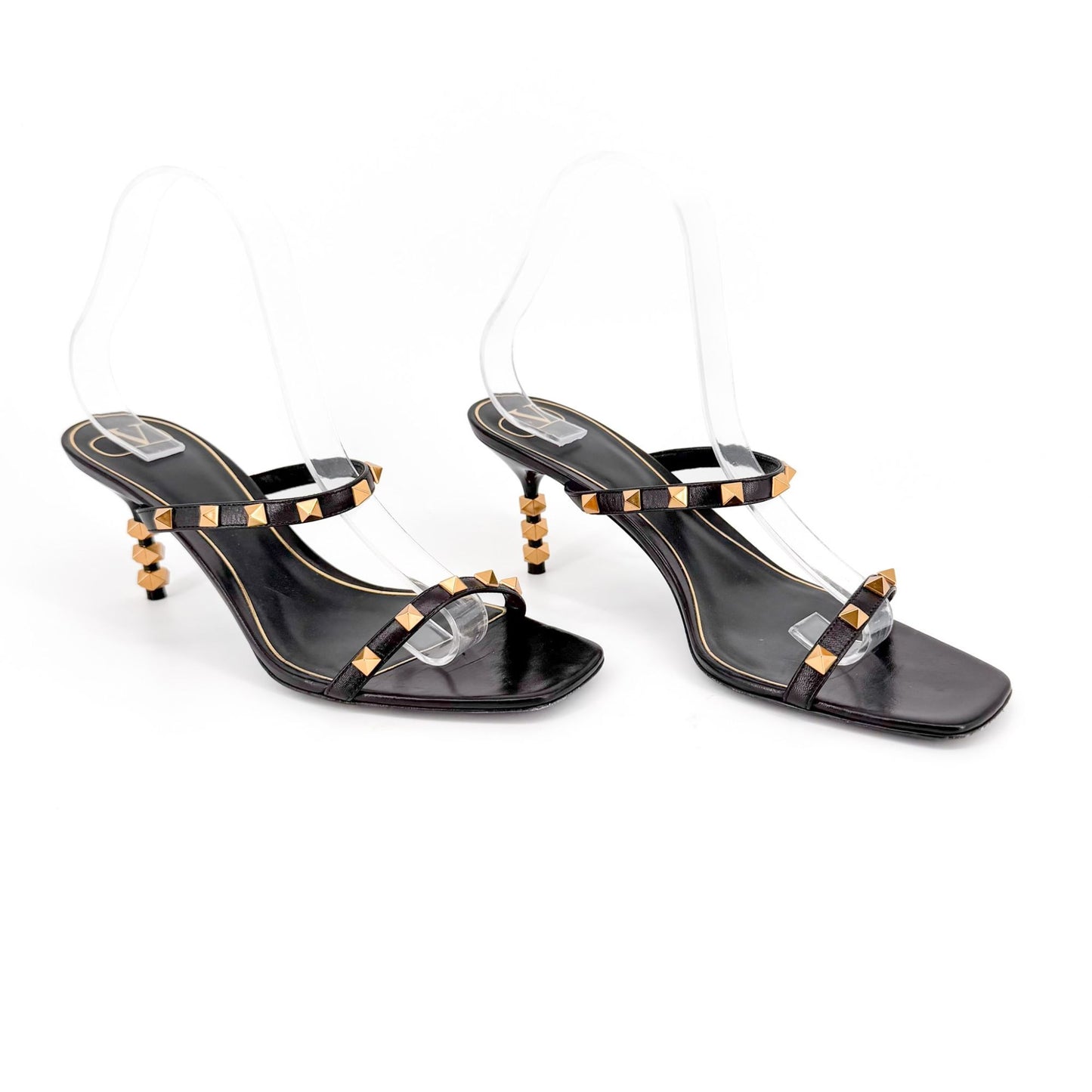 Valentino Garavani Rockstud Strappy Mule Sandals in Black Leather Size 39