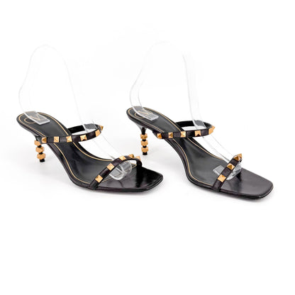 Valentino Garavani Rockstud Strappy Mule Sandals in Black Leather Size 39