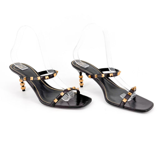Valentino Garavani Rockstud Strappy Mule Sandals in Black Leather Size 39