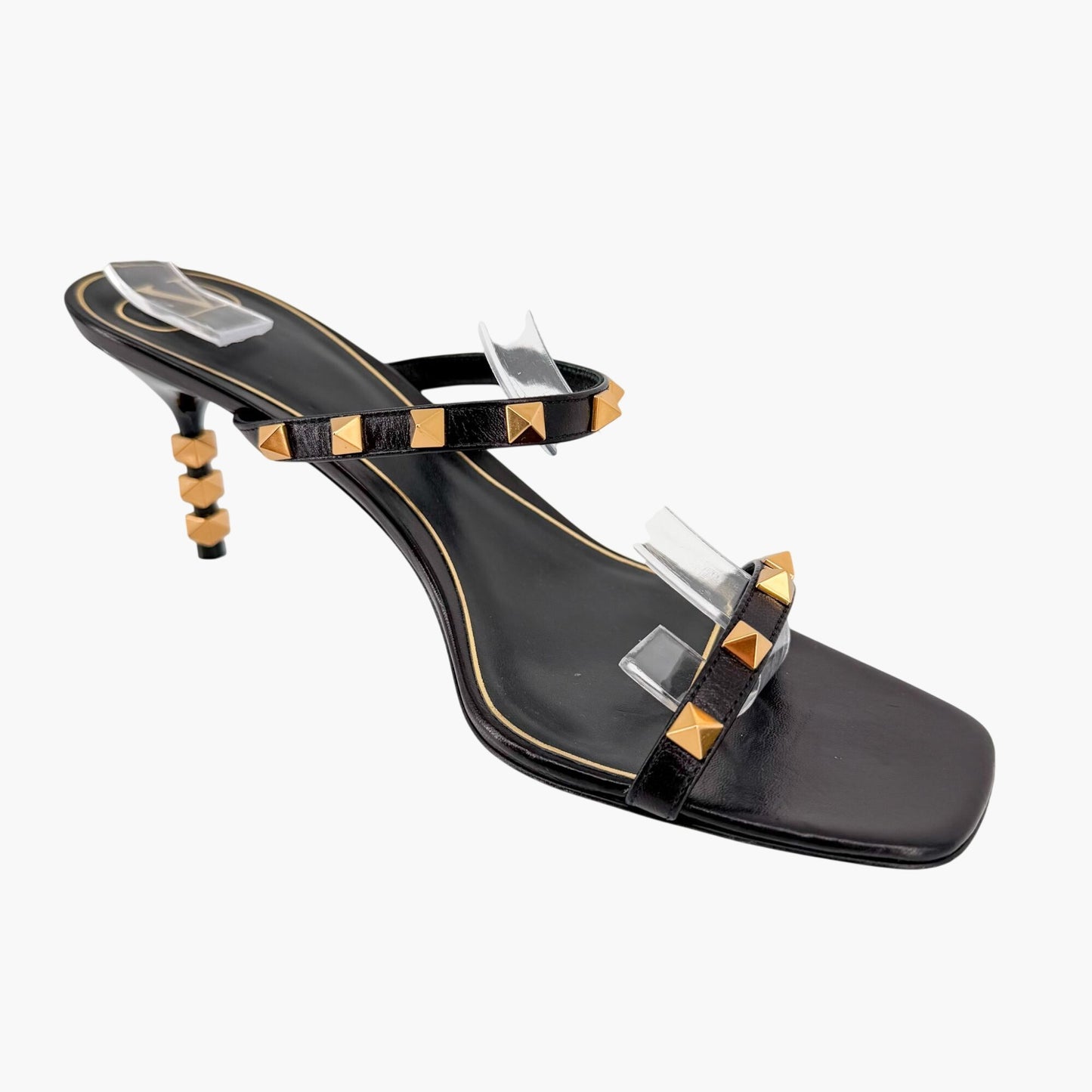 Valentino Garavani Rockstud Strappy Mule Sandals in Black Leather Size 39
