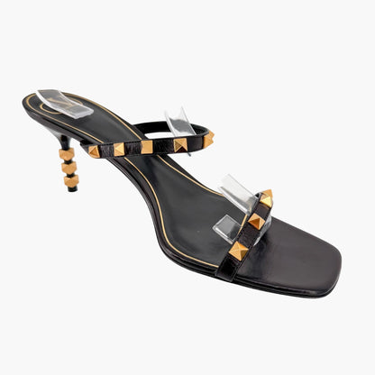Valentino Garavani Rockstud Strappy Mule Sandals in Black Leather Size 39