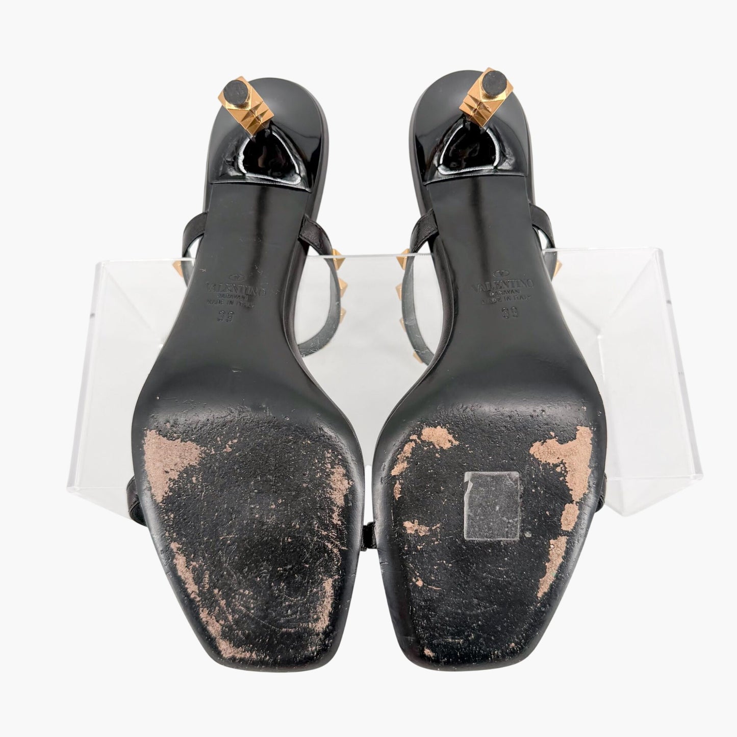 Valentino Garavani Rockstud Strappy Mule Sandals in Black Leather Size 39