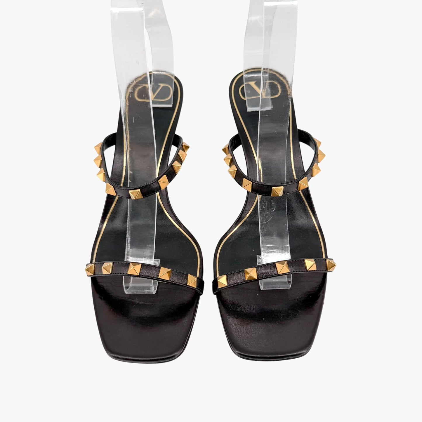 Valentino Garavani Rockstud Strappy Mule Sandals in Black Leather Size 39