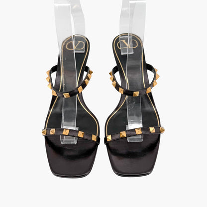 Valentino Garavani Rockstud Strappy Mule Sandals in Black Leather Size 39