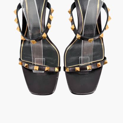 Valentino Garavani Rockstud Strappy Mule Sandals in Black Leather Size 39