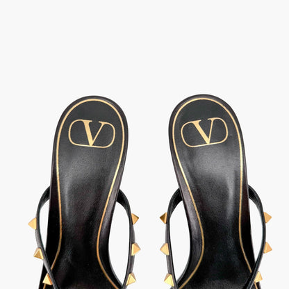 Valentino Garavani Rockstud Strappy Mule Sandals in Black Leather Size 39