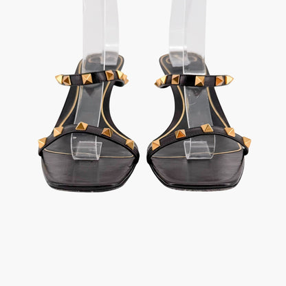 Valentino Garavani Rockstud Strappy Mule Sandals in Black Leather Size 39