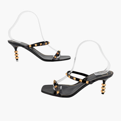 Valentino Garavani Rockstud Strappy Mule Sandals in Black Leather Size 39