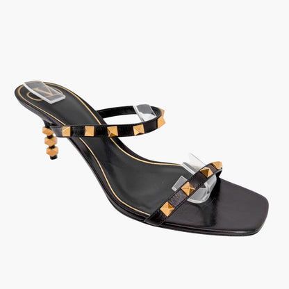 Valentino Garavani Rockstud Strappy Mule Sandals in Black Leather Size 39