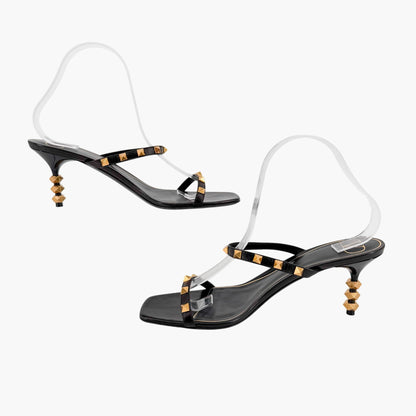 Valentino Garavani Rockstud Strappy Mule Sandals in Black Leather Size 39