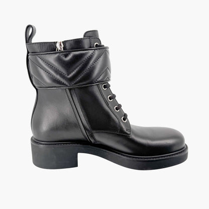 Gucci Marmont GG Lace Up Combat Boots in Black Leather Size 37
