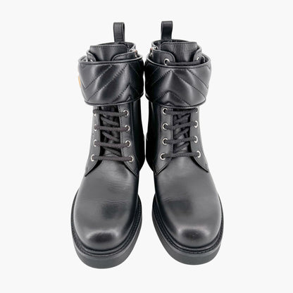 Gucci Marmont GG Lace Up Combat Boots in Black Leather Size 37