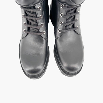 Gucci Marmont GG Lace Up Combat Boots in Black Leather Size 37