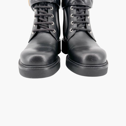 Gucci Marmont GG Lace Up Combat Boots in Black Leather Size 37