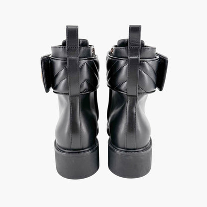 Gucci Marmont GG Lace Up Combat Boots in Black Leather Size 37