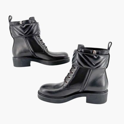 Gucci Marmont GG Lace Up Combat Boots in Black Leather Size 37