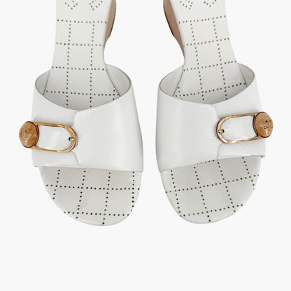 Chanel CC Wooden Platform Mule Sandals in White Leather Size 38